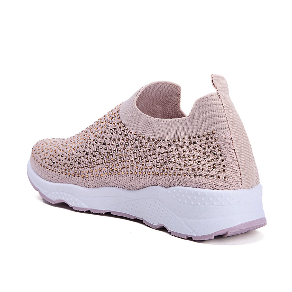 Αθλητικά τύπου slip on με στρας, ροζ