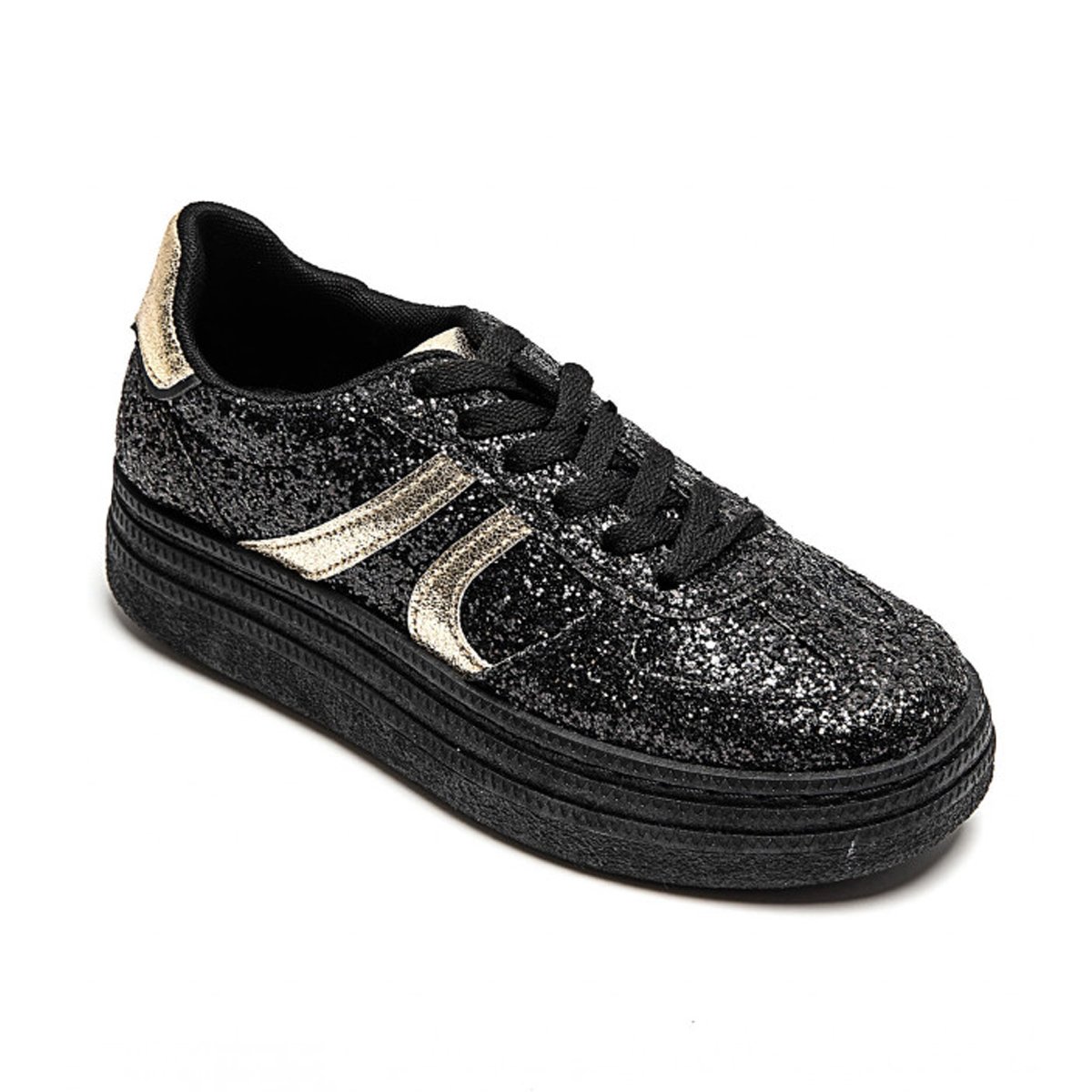 Γυναικεία sneakers με χρυσό σχέδιο και glitter, μαύρο