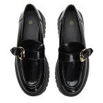 Μάυρα loafers με τρακτερωτή σόλα και αγκράφα