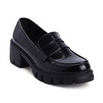 Μαύρα loafers με τακούνι και τρακτερωτή σόλα