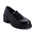 Μαύρα λουστρίνι loafers με τακούνι και τρακτερωτή σόλα