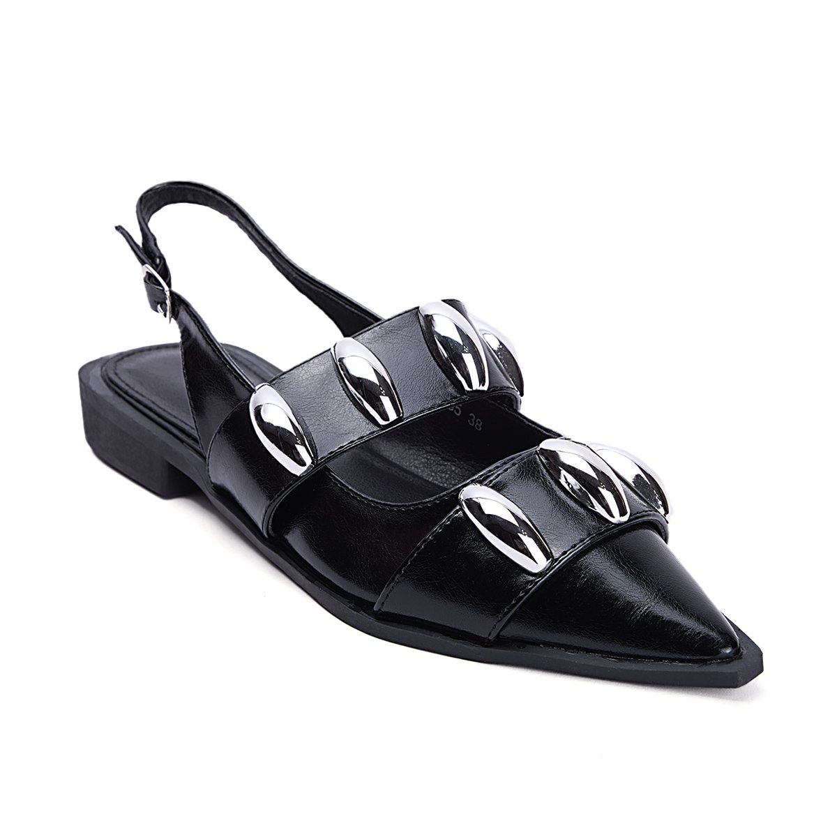 Slingback με διακοσμητικές μεταλλικές λεπτομέρειες, μαύρο