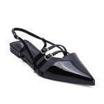 Μαύρα  μυτερά slingback με λουράκια