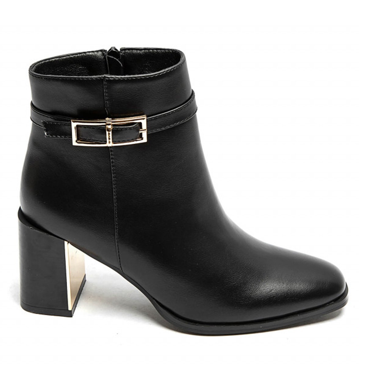 Ankle boots με χρυσή λεπτομέρεια στο τακούνι, μαύρο