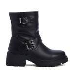 Γυναικεία biker boots με λουράκια, μαύρο