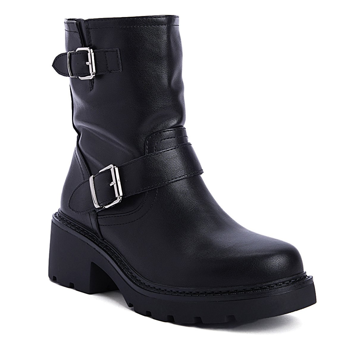 Γυναικεία biker boots με λουράκια, μαύρο