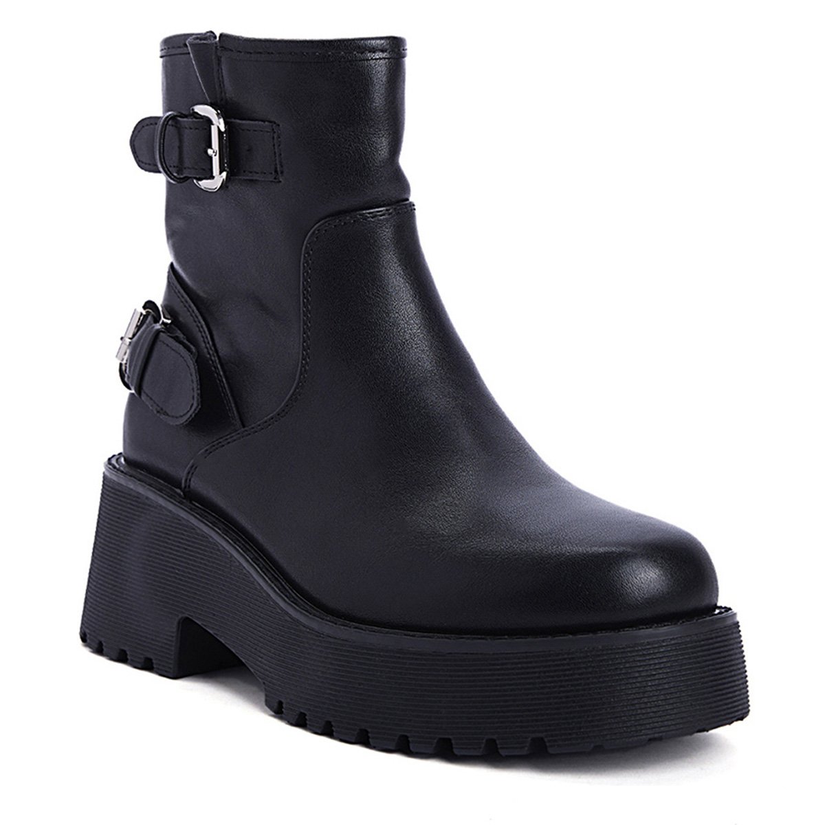 Γυναικεία biker boots με αγκράφες, μαύρο