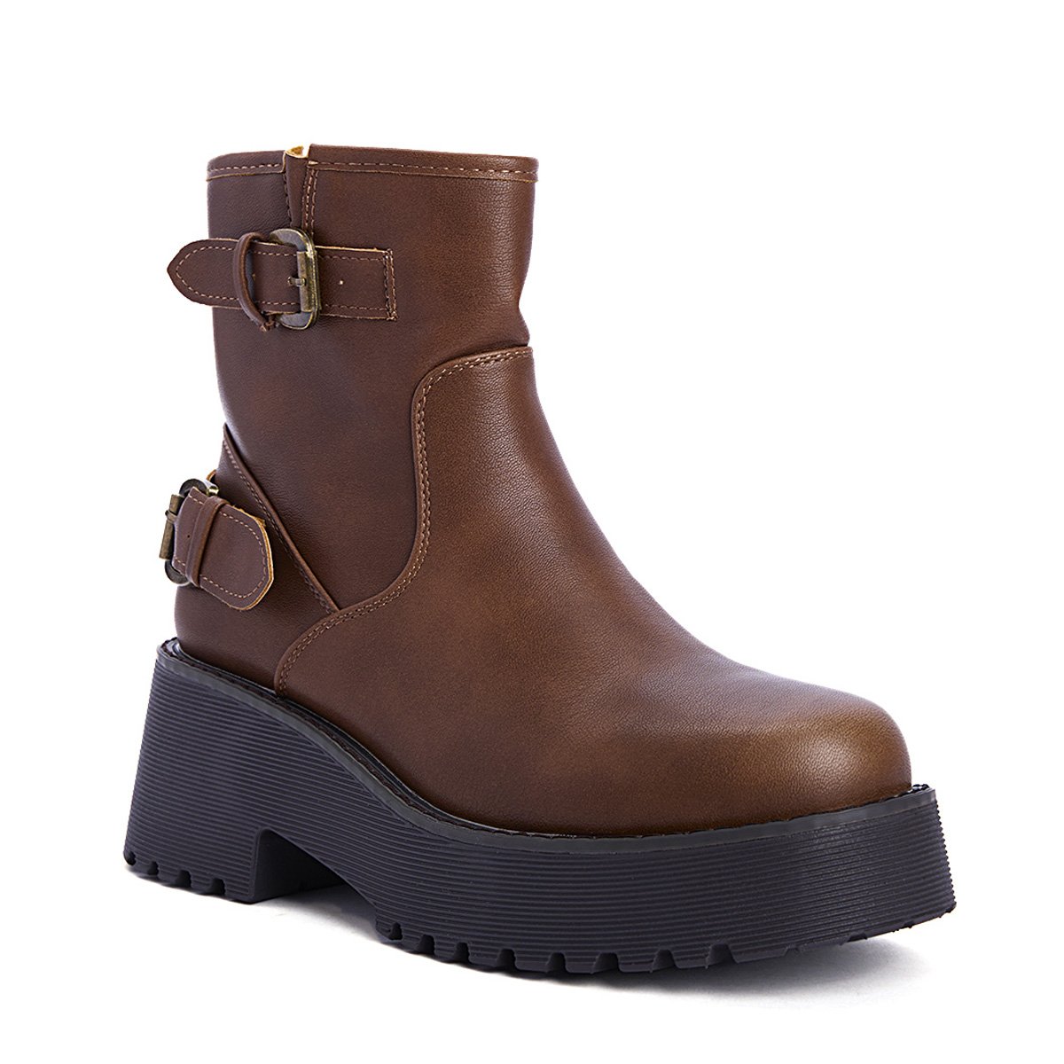 Γυναικεία biker boots με αγκράφες, κάμελ