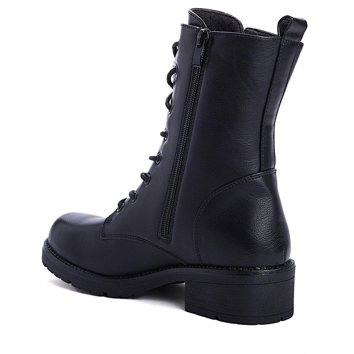 Γυναικεία biker boots με φερμουάρ και κορδόνια, μαύρο