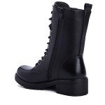 Μαύρα γυναικεία biker boots με φερμουάρ και κορδόνια