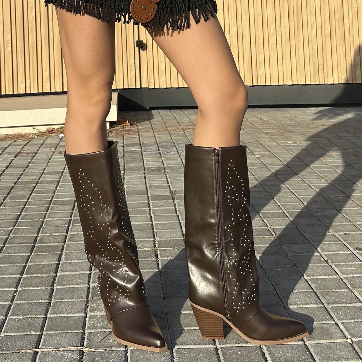 Western boots με διακοσμητικά τρουκς, καφέ