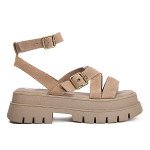 Μπεζ σουεντ flatform σανδάλια με χιαστί λουράκι