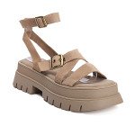 Μπεζ σουεντ flatform σανδάλια με χιαστί λουράκι