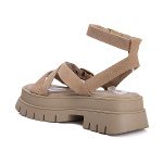 Μπεζ σουεντ flatform σανδάλια με χιαστί λουράκι