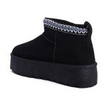 Δίπατα ankle boots με γουνάκι και σχέδιο, μαύρο