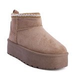 Δίπατα ankle boots με γουνάκι και σχέδιο, σκούρο μπεζ