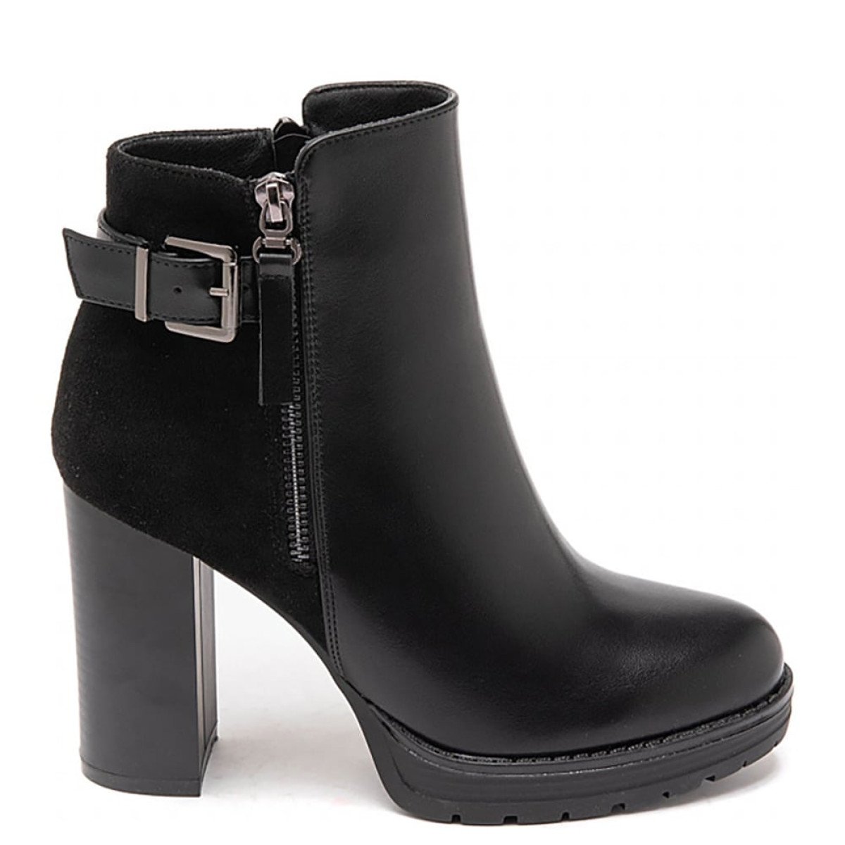 Ψηλά ankle boots με φερμουάρ εσωτερικά εξωτερικά, μαύρο