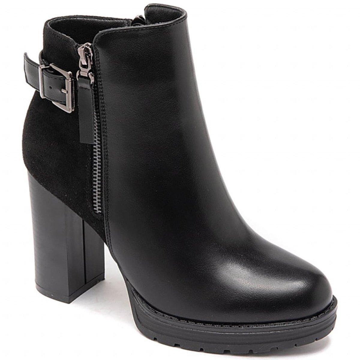 Ψηλά ankle boots με φερμουάρ εσωτερικά εξωτερικά, μαύρο