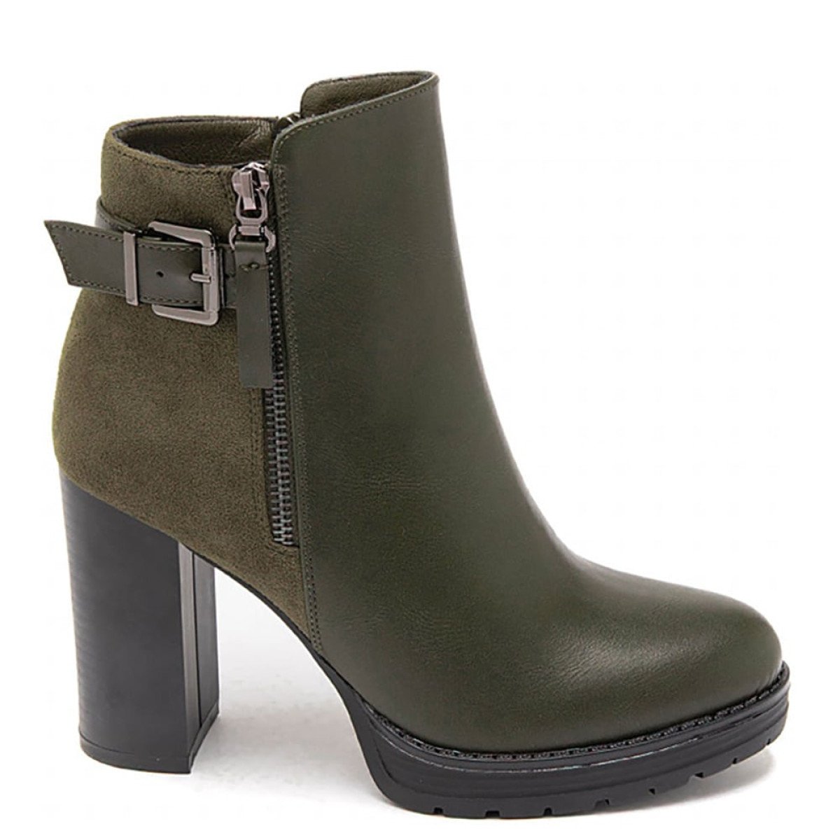 Ψηλά ankle boots με φερμουάρ εσωτερικά εξωτερικά, πράσινο