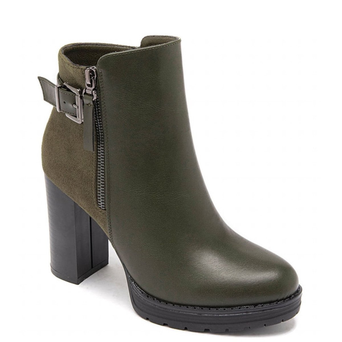 Ψηλά ankle boots με φερμουάρ εσωτερικά εξωτερικά, πράσινο