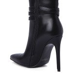 Γυναικεία ψηλά ankle boots με διακοσμητικό στοιχείο, μαύρο