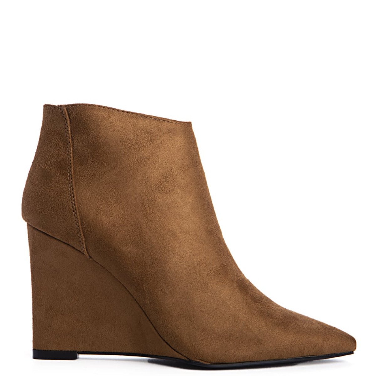 Γυναικεία suede ankle boots σε μυτερή γραμμή, καφέ