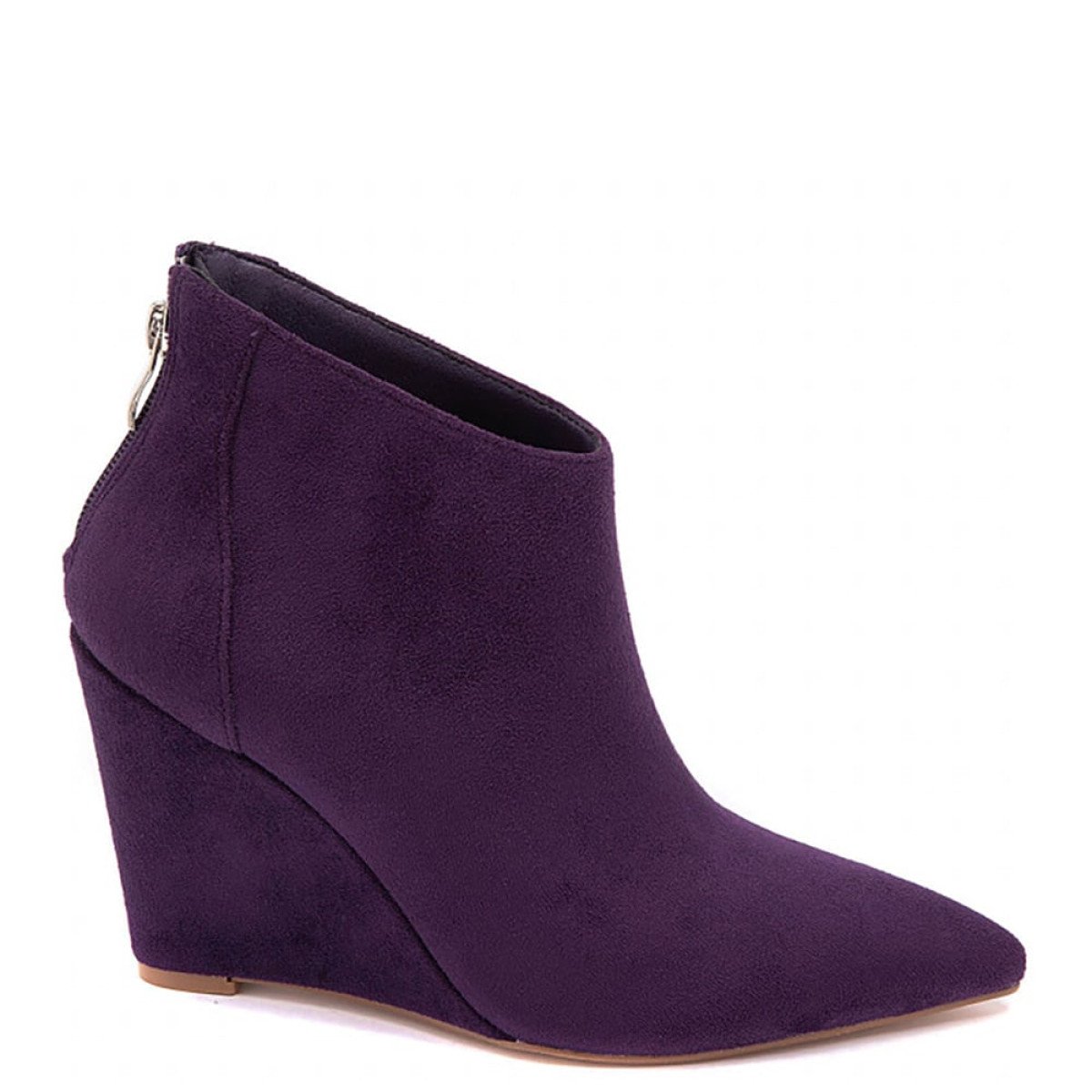 Γυναικεία suede ankle boots με ενιαίο τακούνι, μωβ