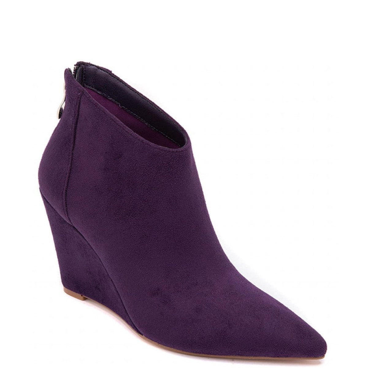 Γυναικεία suede ankle boots με ενιαίο τακούνι, μωβ