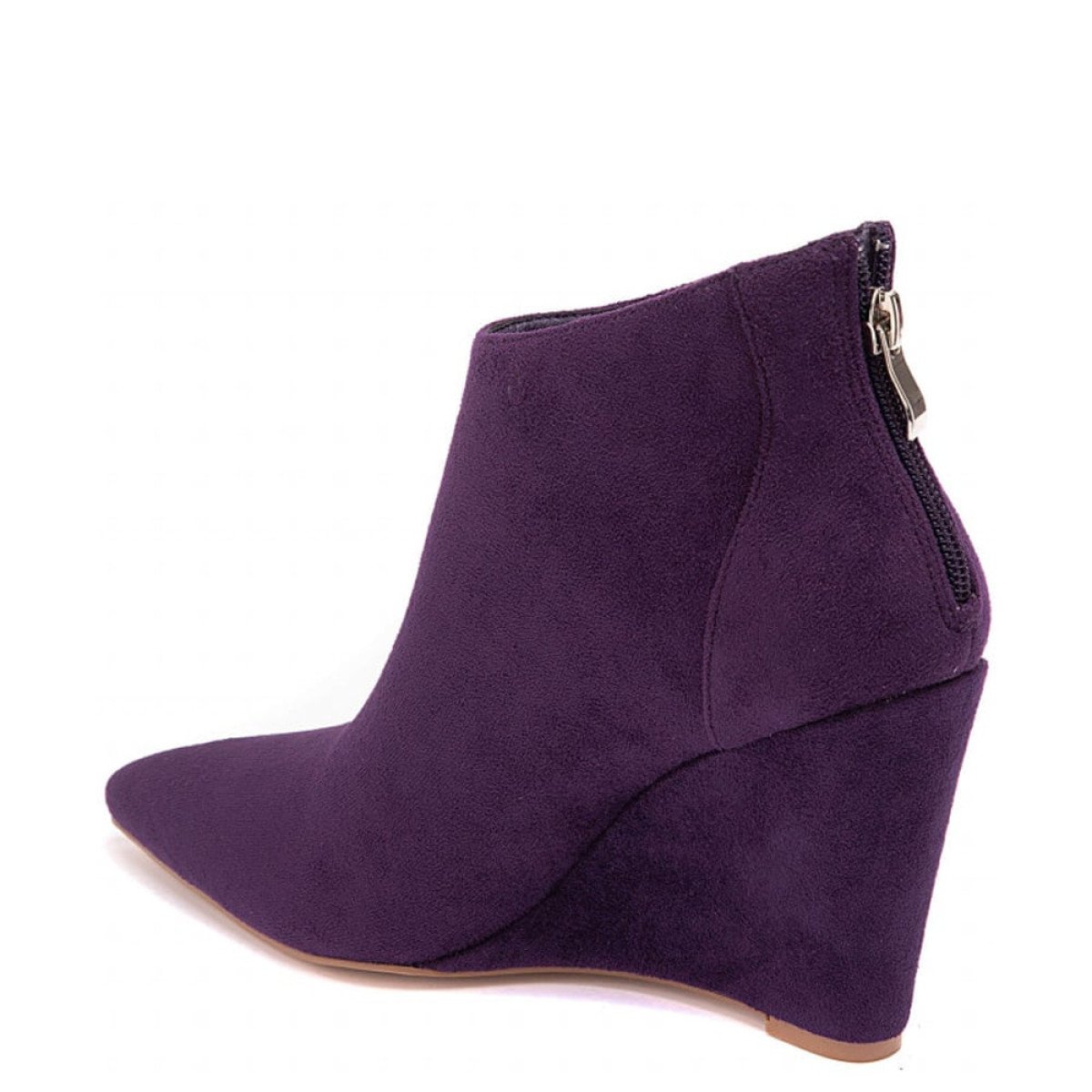 Γυναικεία suede ankle boots με ενιαίο τακούνι, μωβ